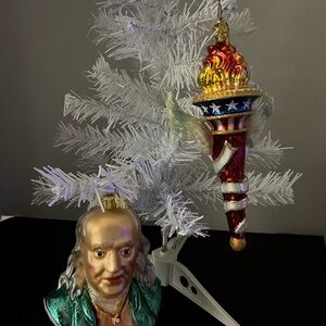 Patriotic Radko Holiday Ornament Set with Torch and Benjamin Franklin